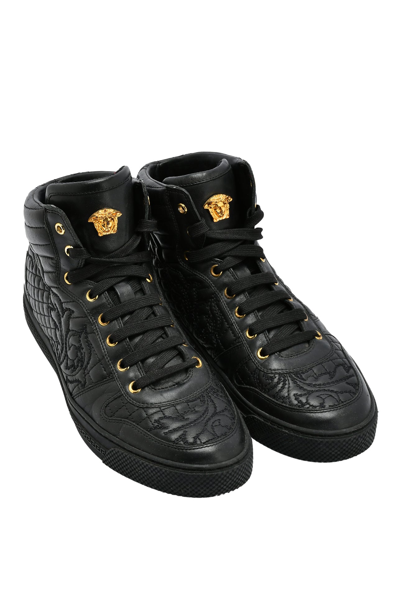 Versace Black Embroidered Leather Medusa High Top Sneakers EU 42