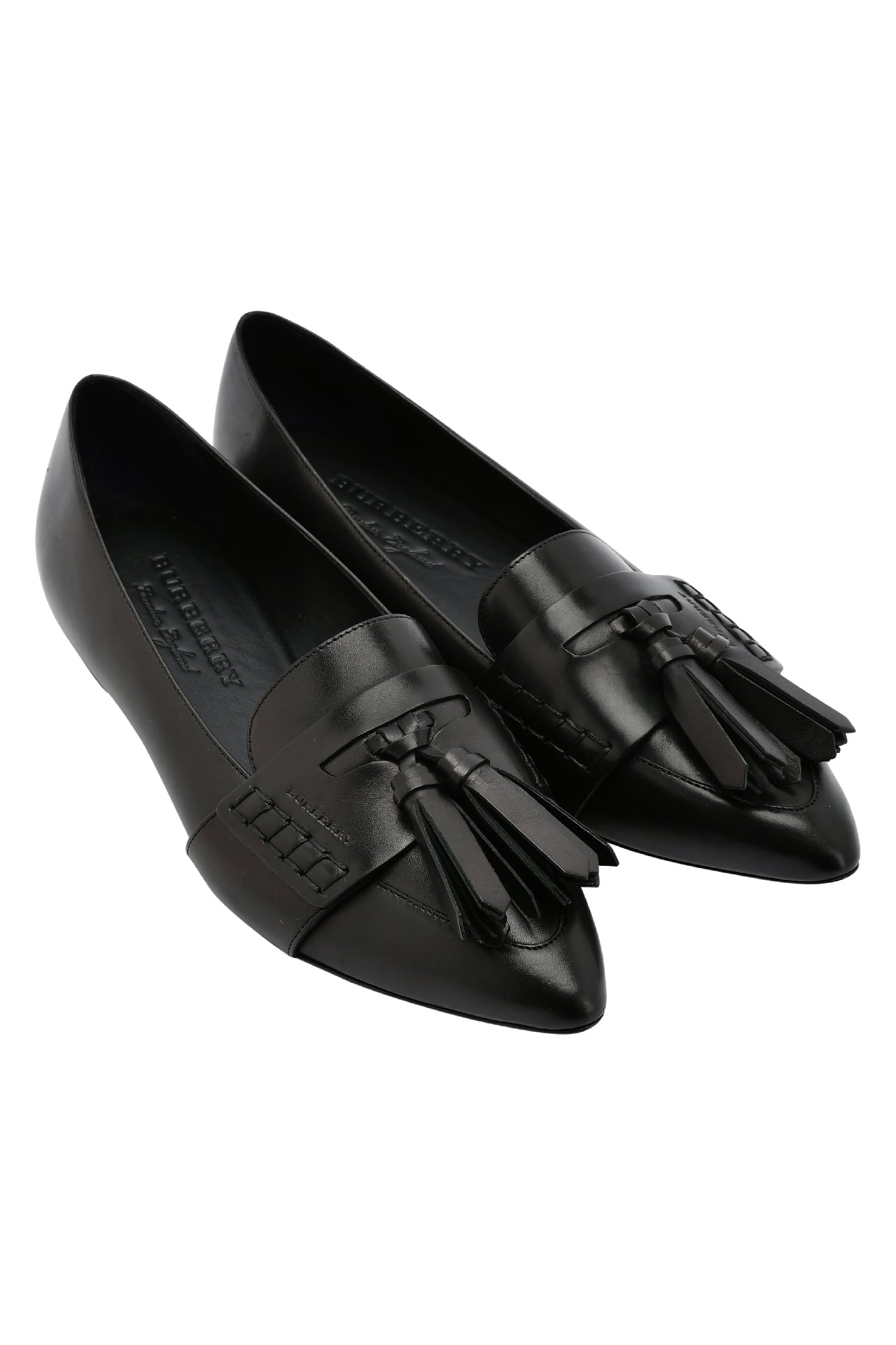 Burberry Black Leather Coledale Tassel Detail Pointed Toe Penny Loafers EU 39.5