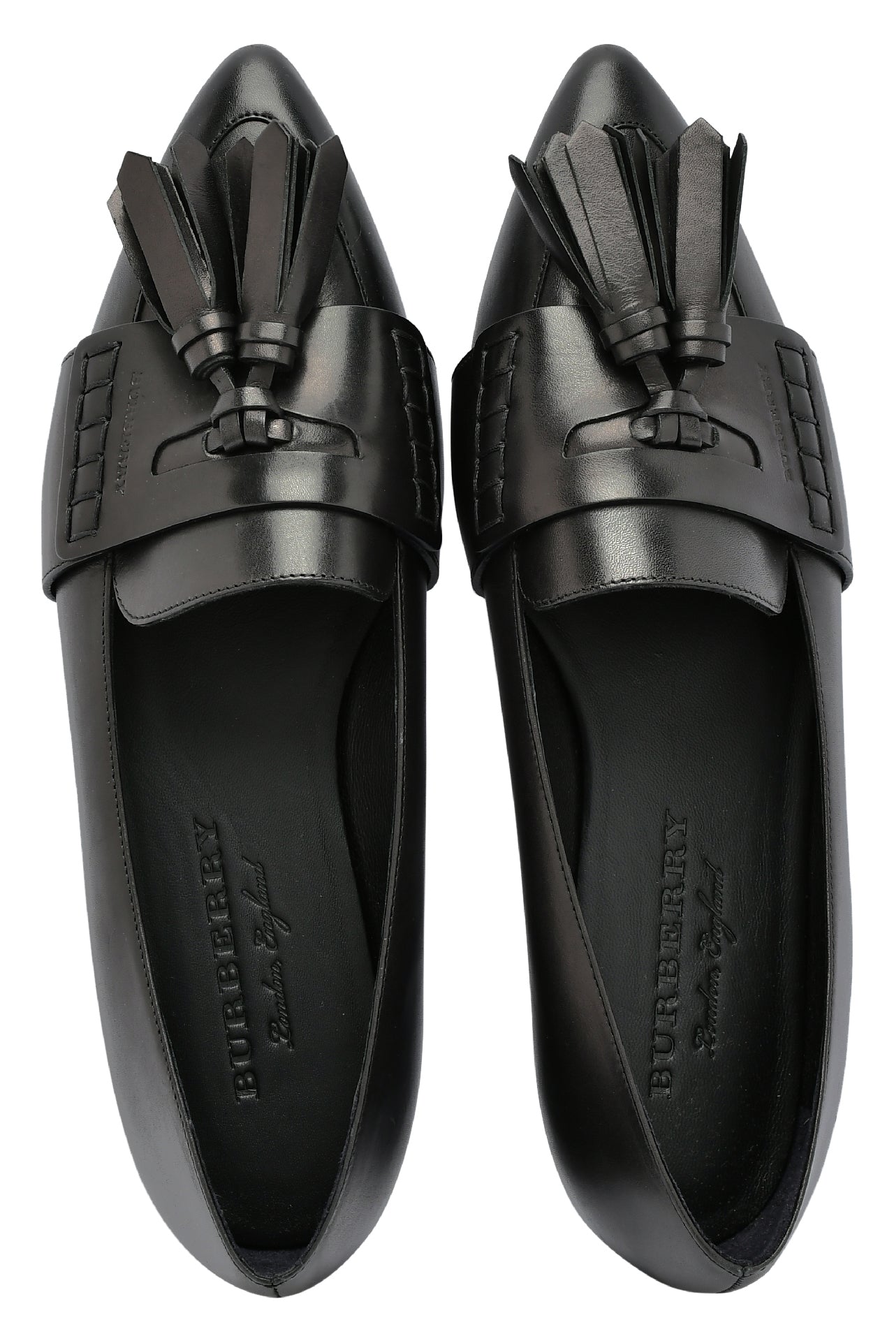 Burberry Black Leather Coledale Tassel Detail Pointed Toe Penny Loafers EU 39.5