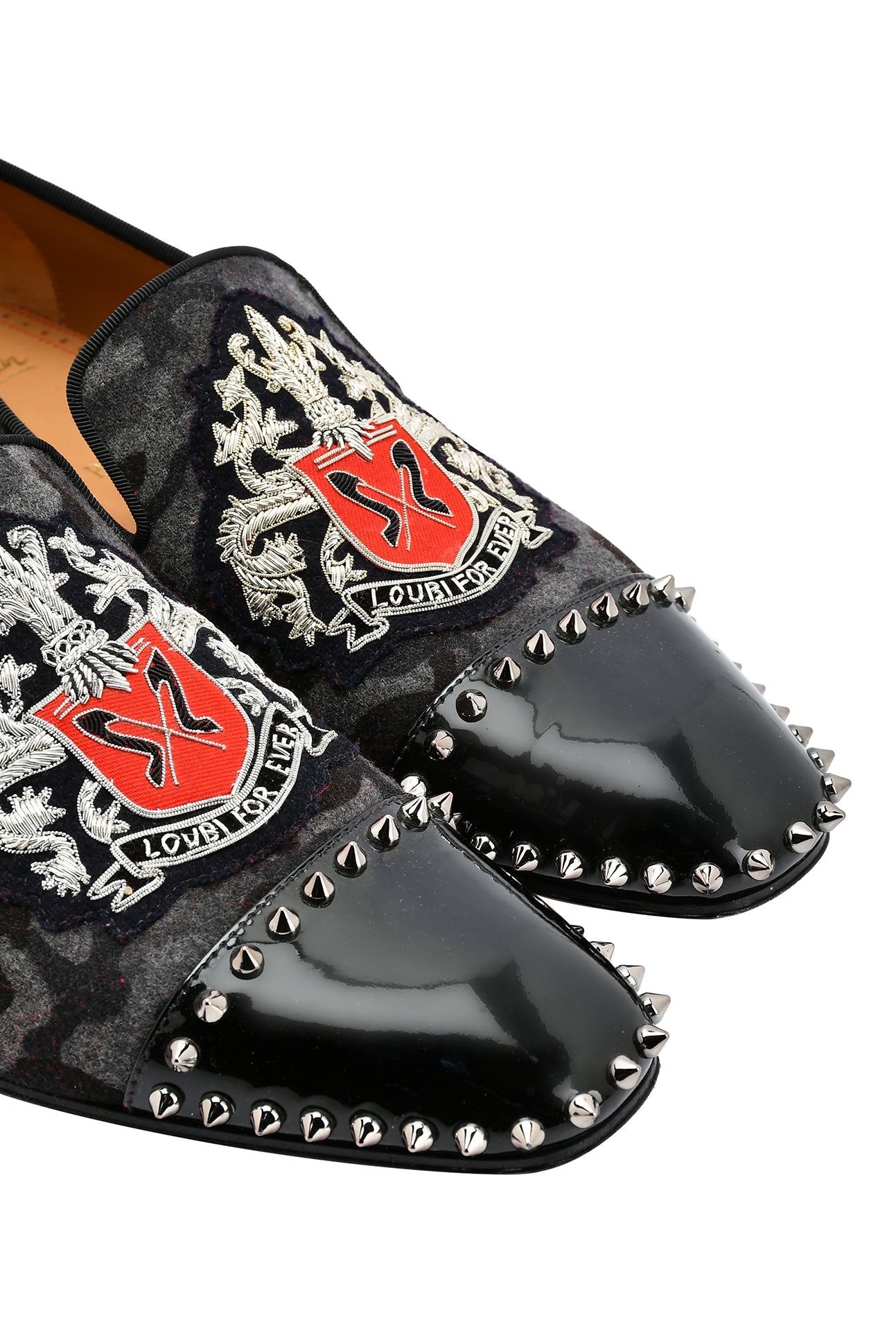 Christian Louboutin Black Suede and Patent Leather Loubi Forever Spike Loafers EU 41