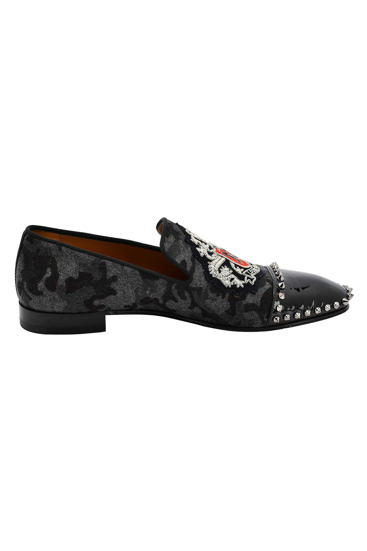 Christian Louboutin Black Suede and Patent Leather Loubi Forever Spike Loafers EU 41