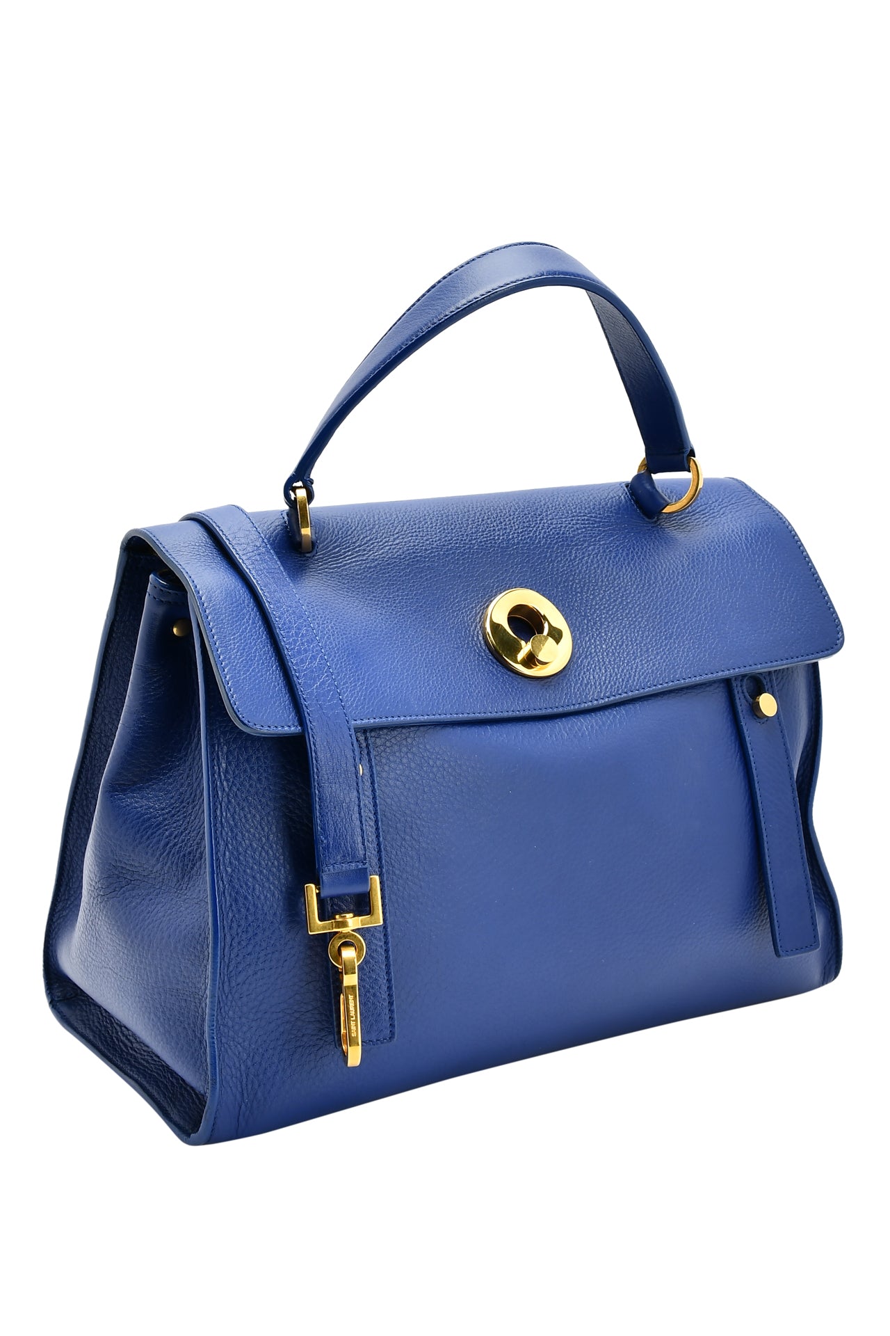 Saint Laurent Blue Leather And Canvas Muse Two Top Handle Bag