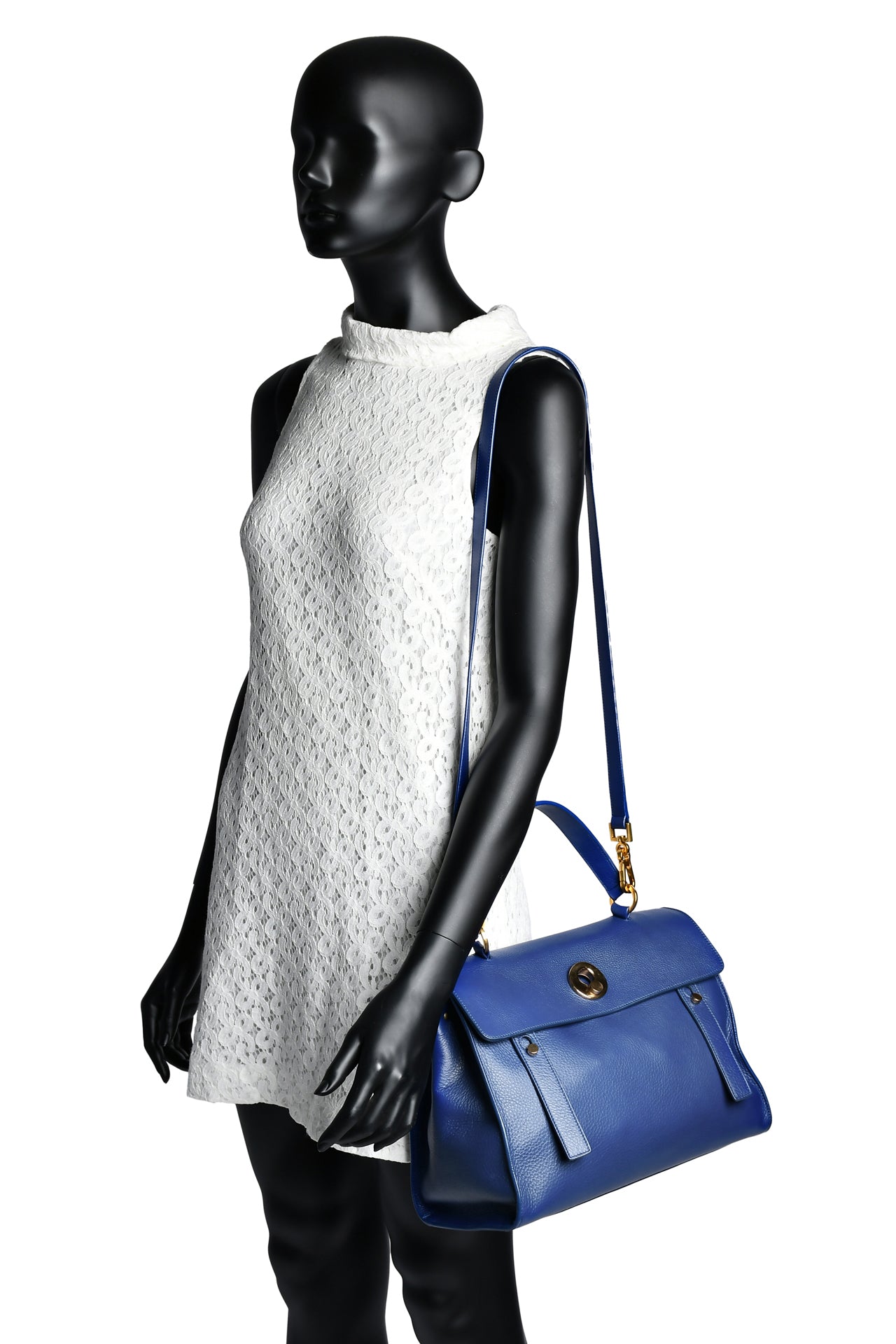 Saint Laurent Blue Leather And Canvas Muse Two Top Handle Bag