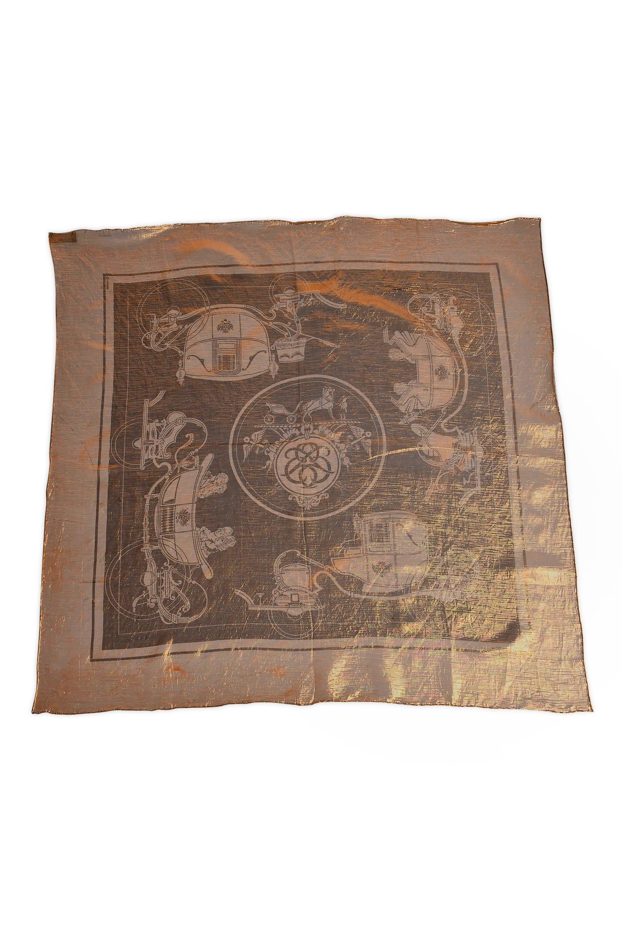 Hermes Gold Printed Silk Scarf