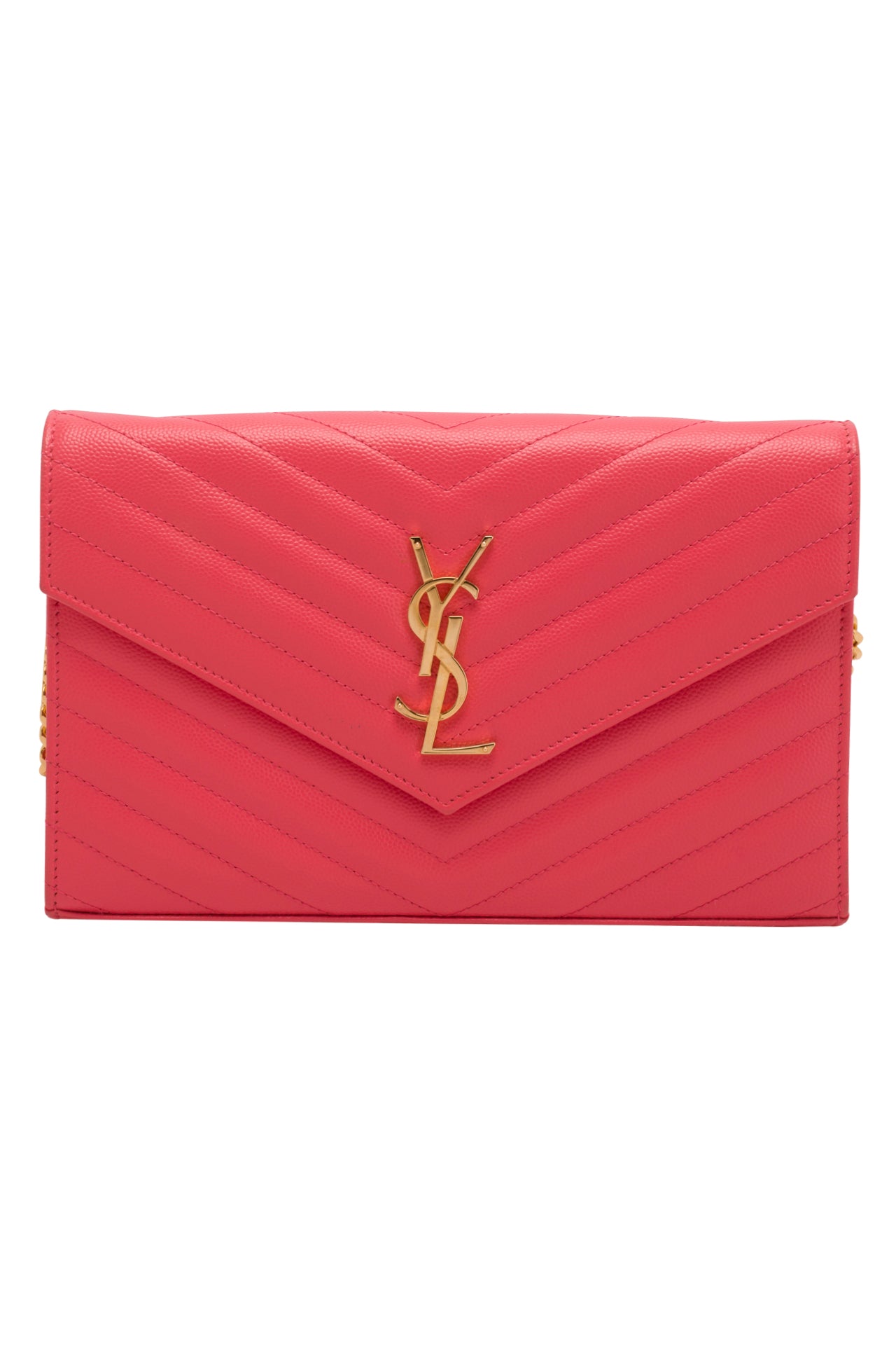 Saint Laurent Pink Quilted Leather Matelasse Wallet on Chain