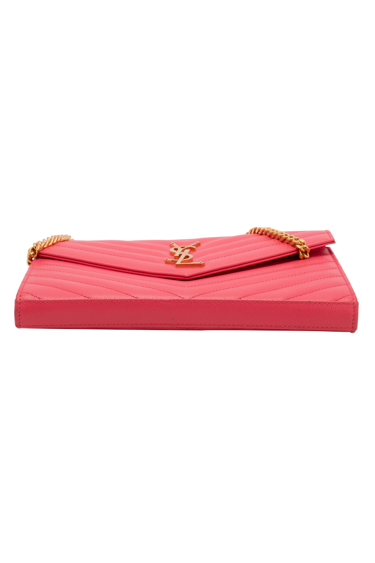 Saint Laurent Pink Quilted Leather Matelasse Wallet on Chain
