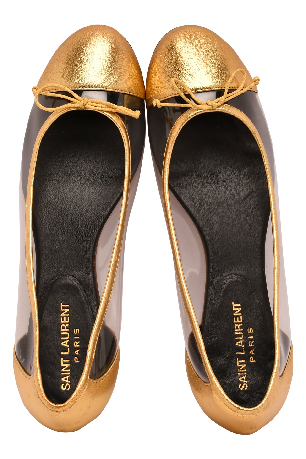 Saint Laurent Gold Leather And PVC Ballet Flats EU 39