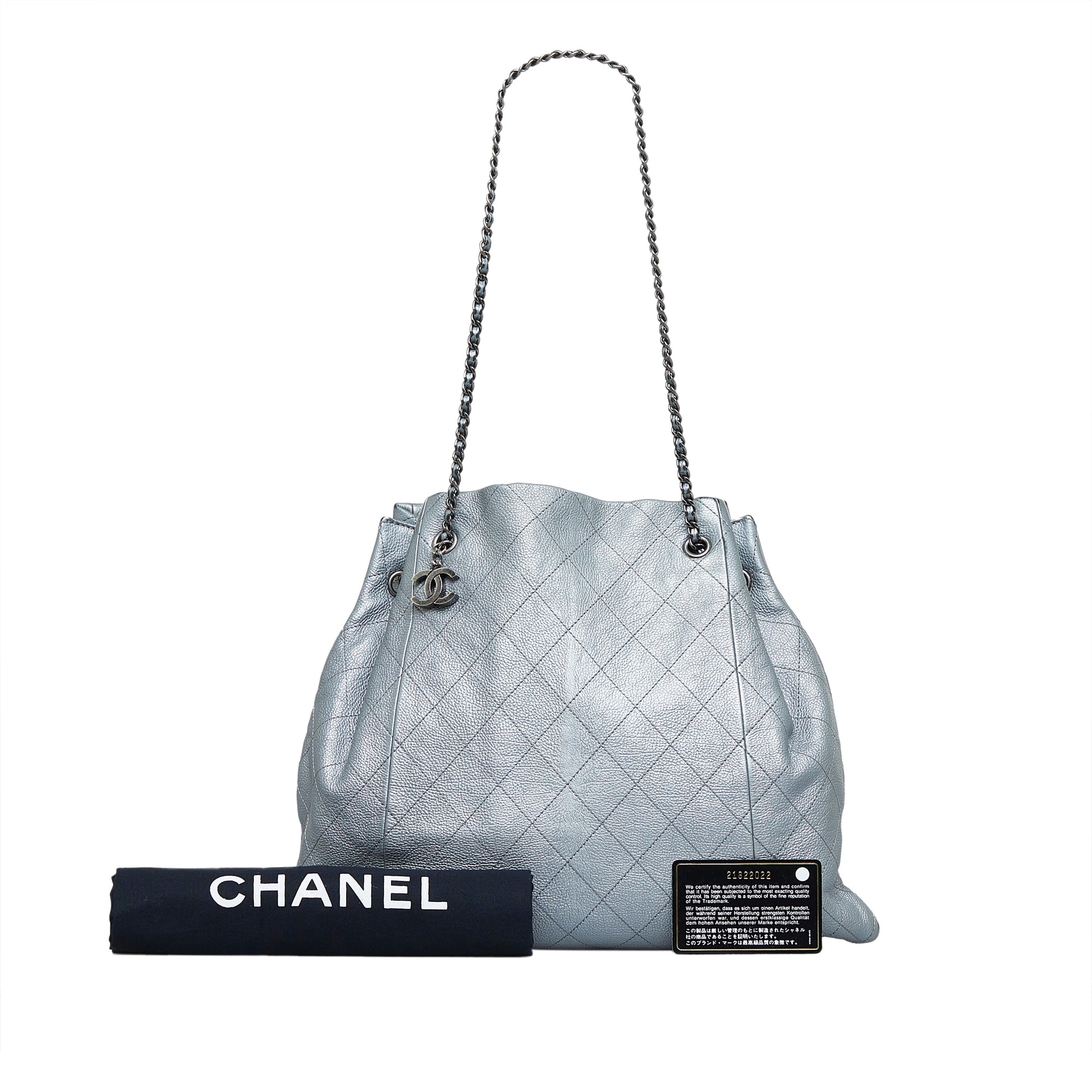 Chanel CC Quilted Drawstring Tote Gray