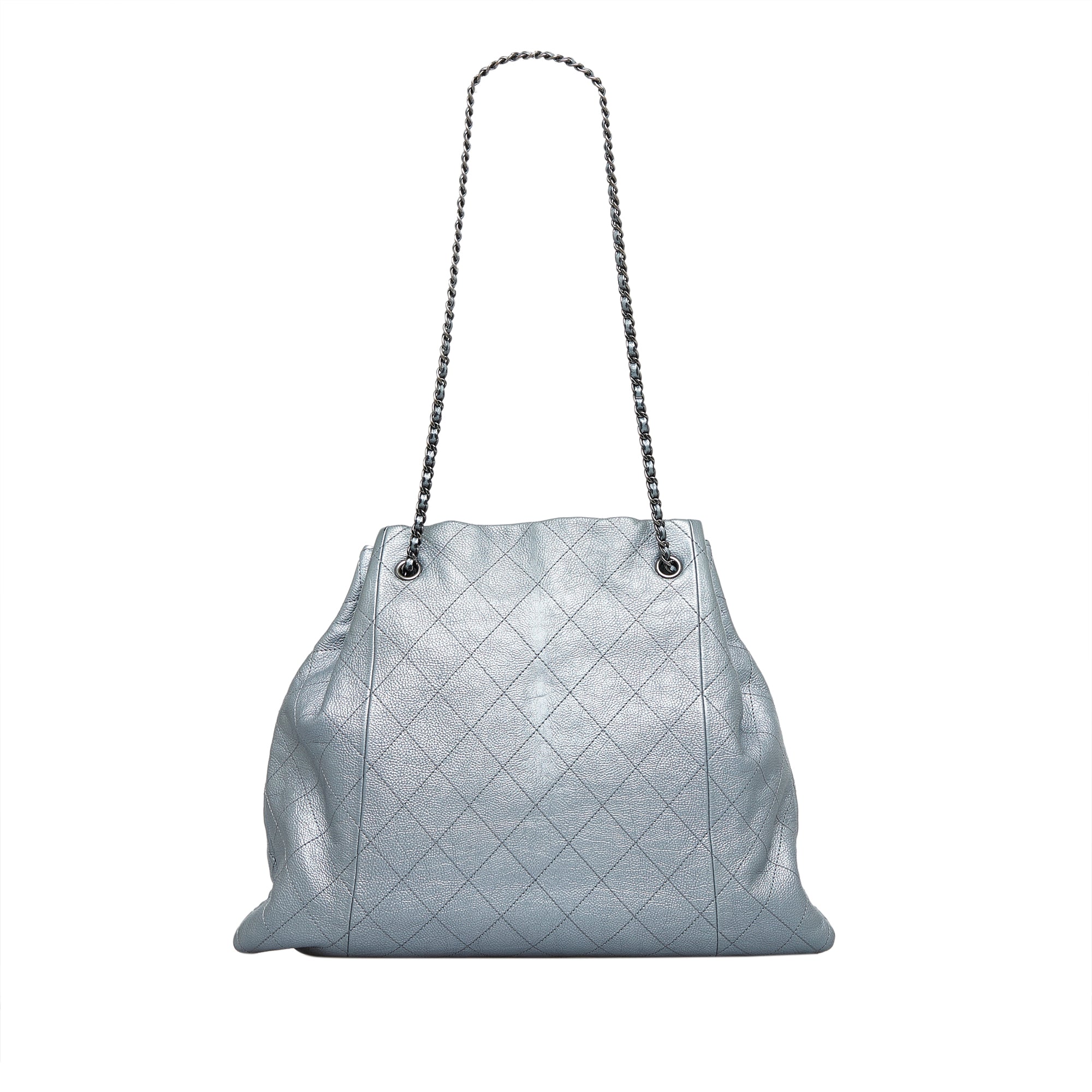 Chanel CC Quilted Drawstring Tote Gray