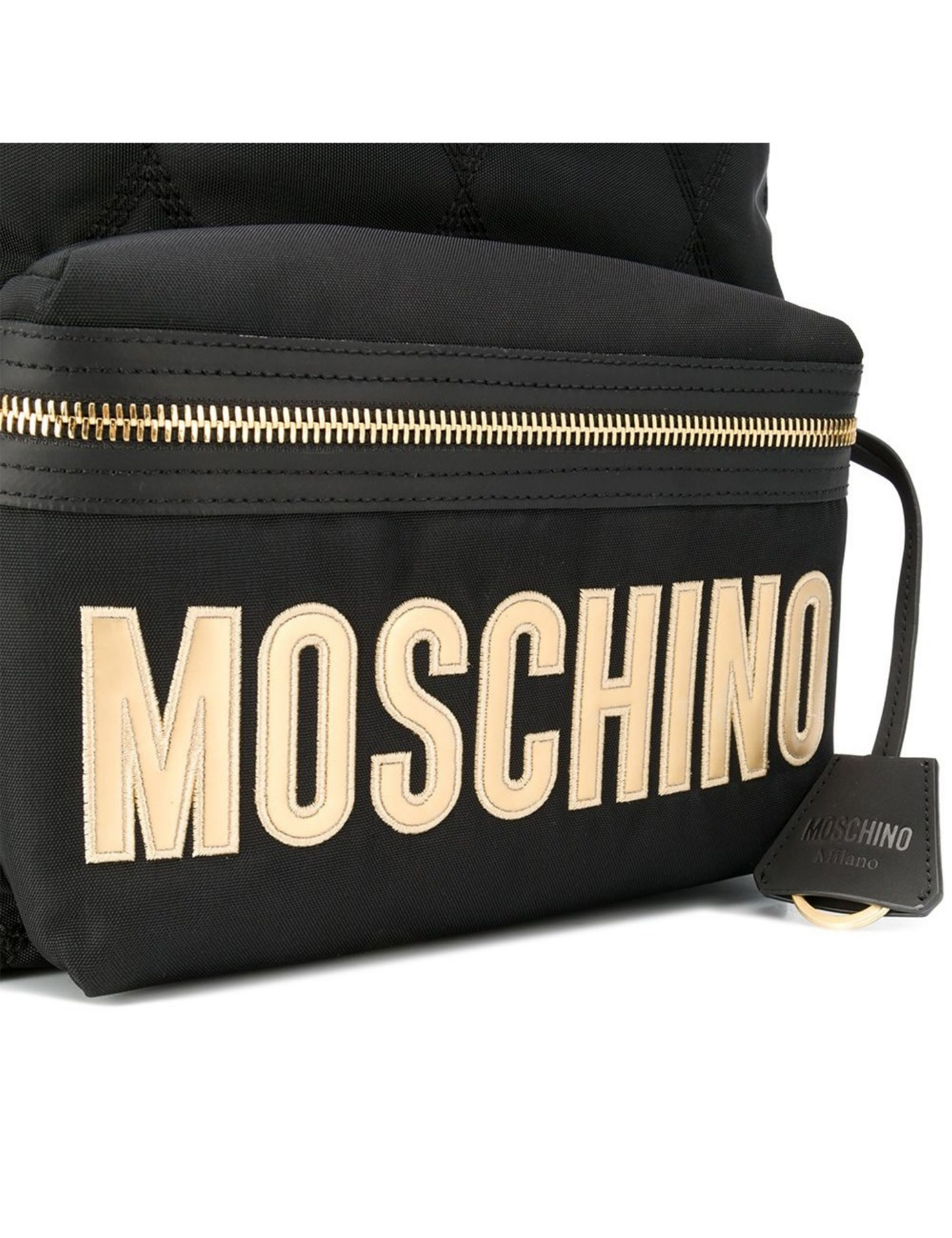 Moschino Black Quilted Nylon and Neoprene Logo Backpack