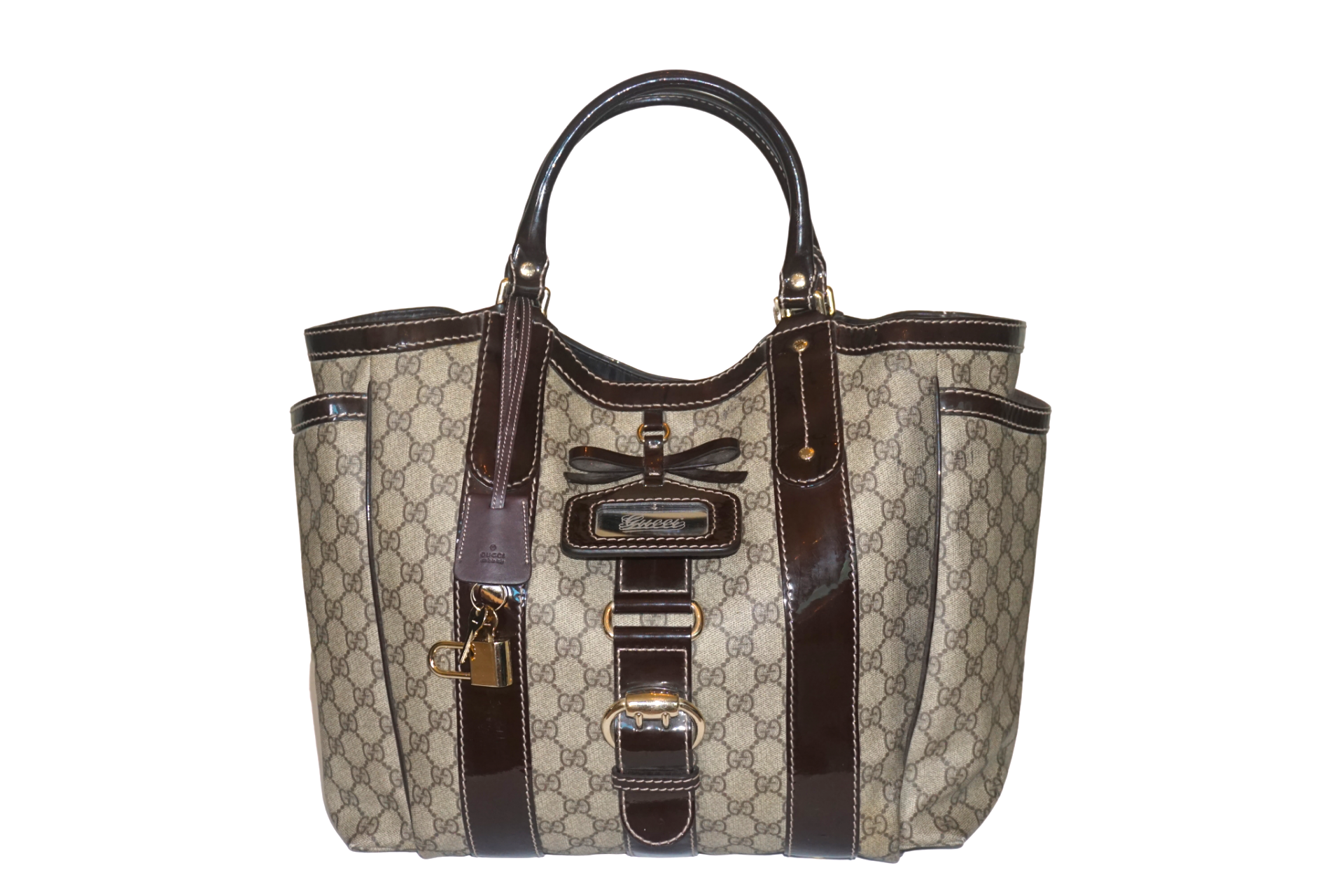 Gucci Brown and Dark Tan GG Canvas and Leather Large Sukey Tote
