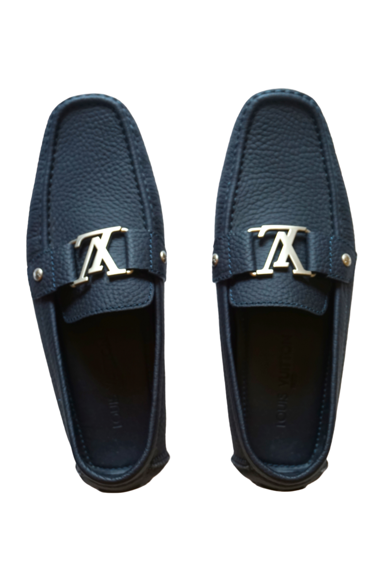 Louis Vuitton Navy Blue Textured Leather Monte Carlo Moccasins Size 42