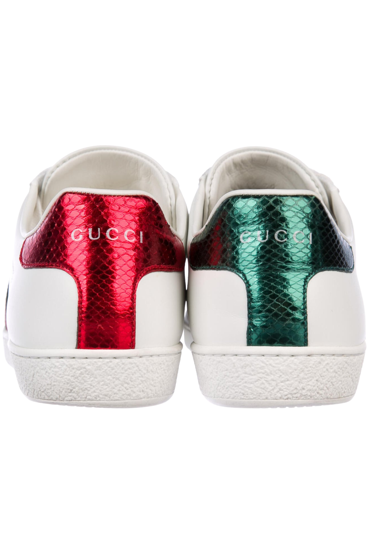 Gucci White Leather And Python Embossed Leather Ace Bee Web Low Top Sneakers EU 35