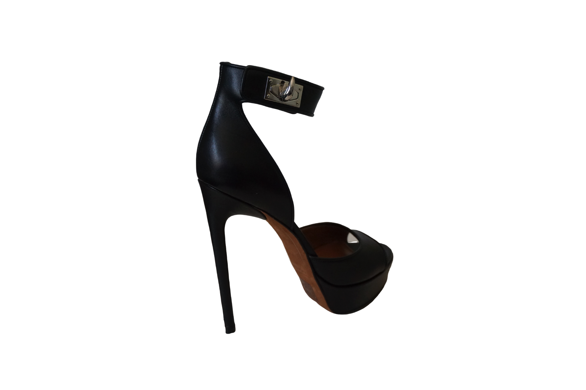 Givenchy Black Calf Leather Shark Tooth Ankle Strap Open Toe Platform Sandals