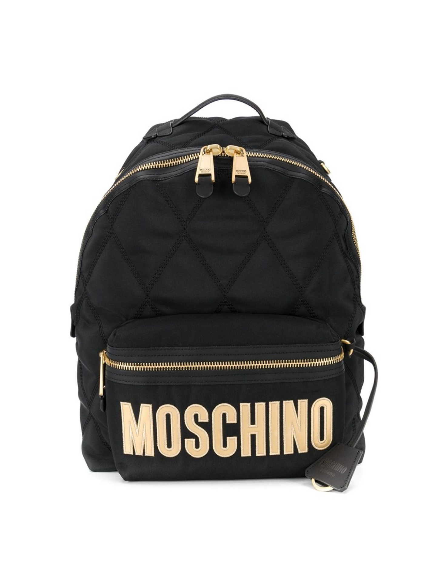 Moschino Black Quilted Nylon and Neoprene Logo Backpack
